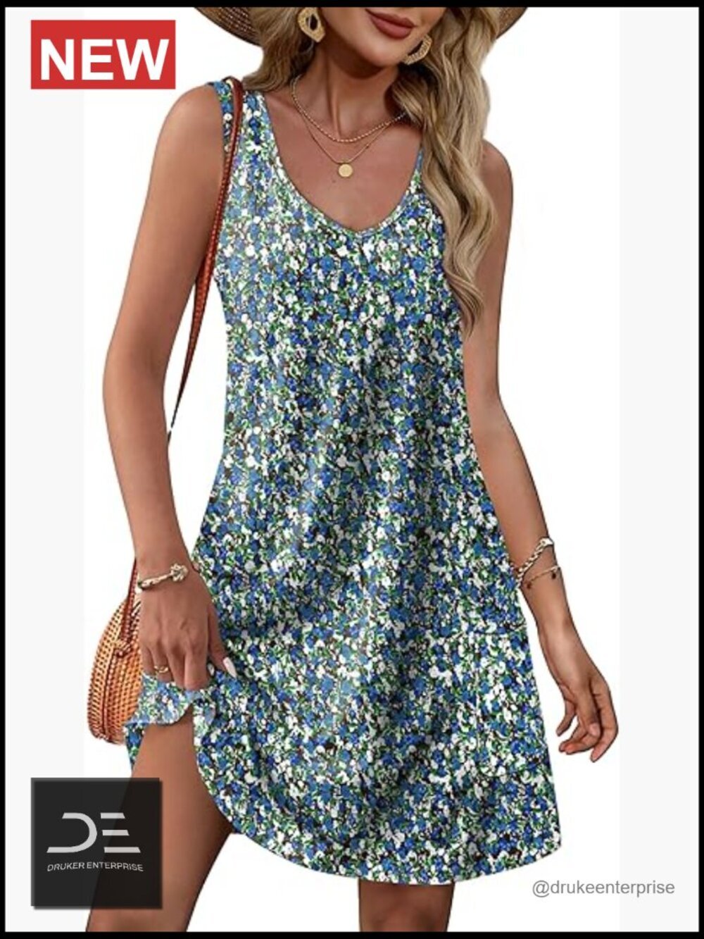 Loose Fit V-Neck Sleeveless Sundress with Pockets